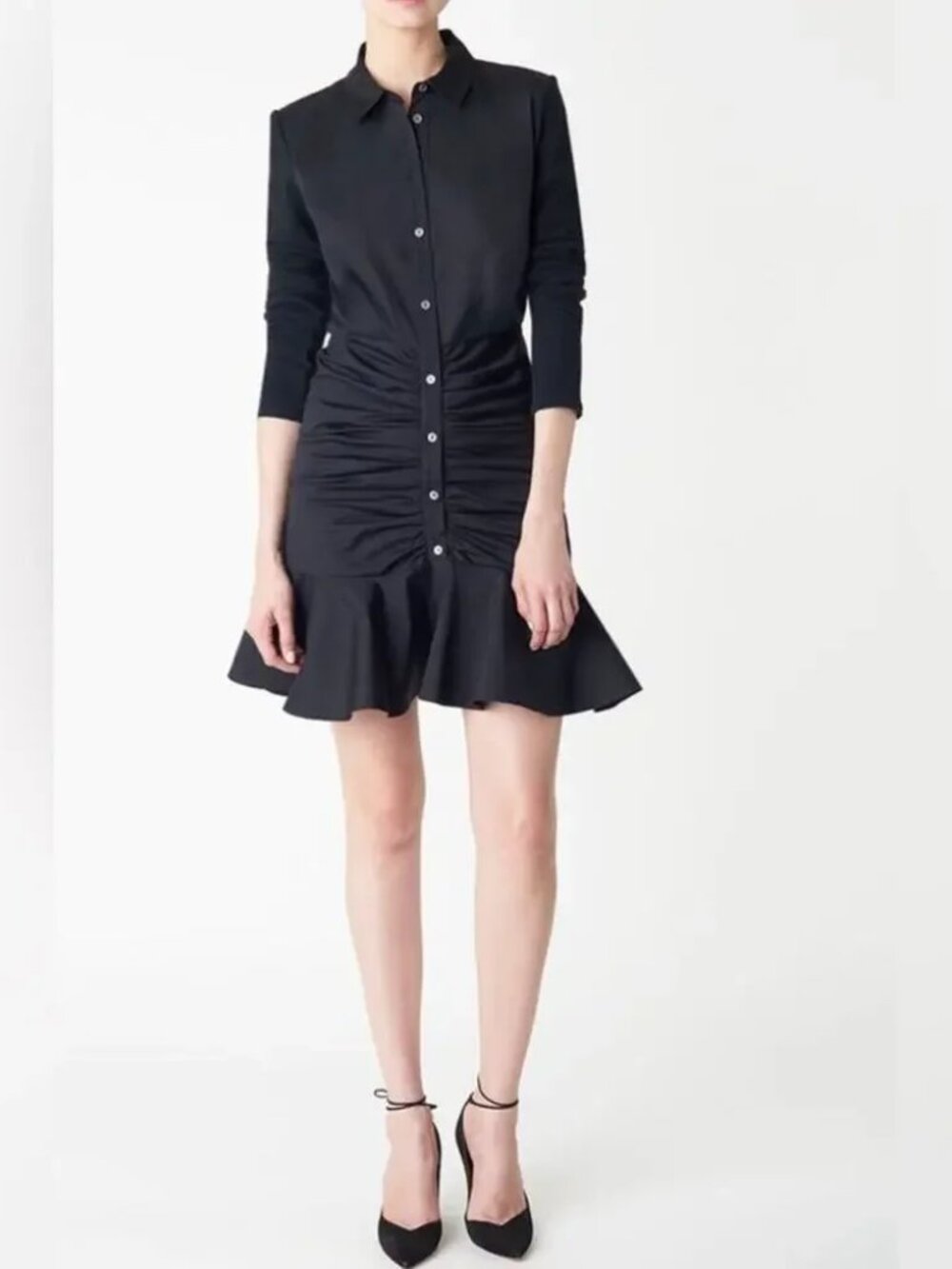 VERONICA BEARD Newport Dress Mini Black Shirtdress Smocked skirt Button Up sz 2